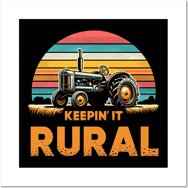 Keeping It Rural Retro Sunset Tractor Wall Art by TeeShirt_Expressive